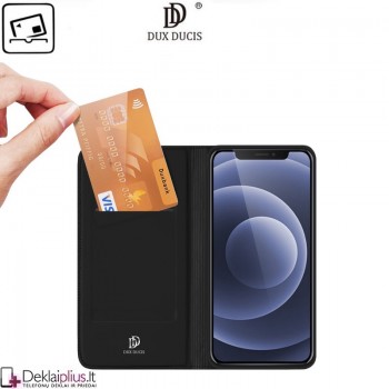 Dux Ducis dirbtinės odos atverčiamas dėklas - juodas (telefonui Apple Iphone 13 Mini)